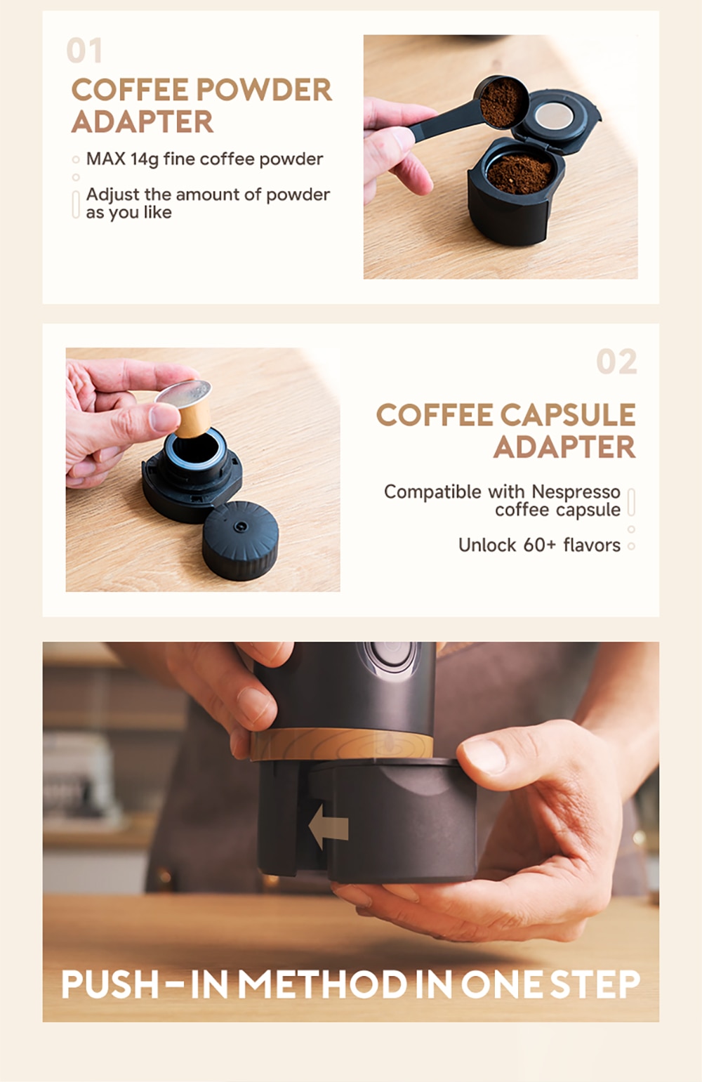 Portable Coffee Machine Espresso Coffee Maker for Car & Home Compatible with Nespresso Capsule Coffee Powder with Holder Gift