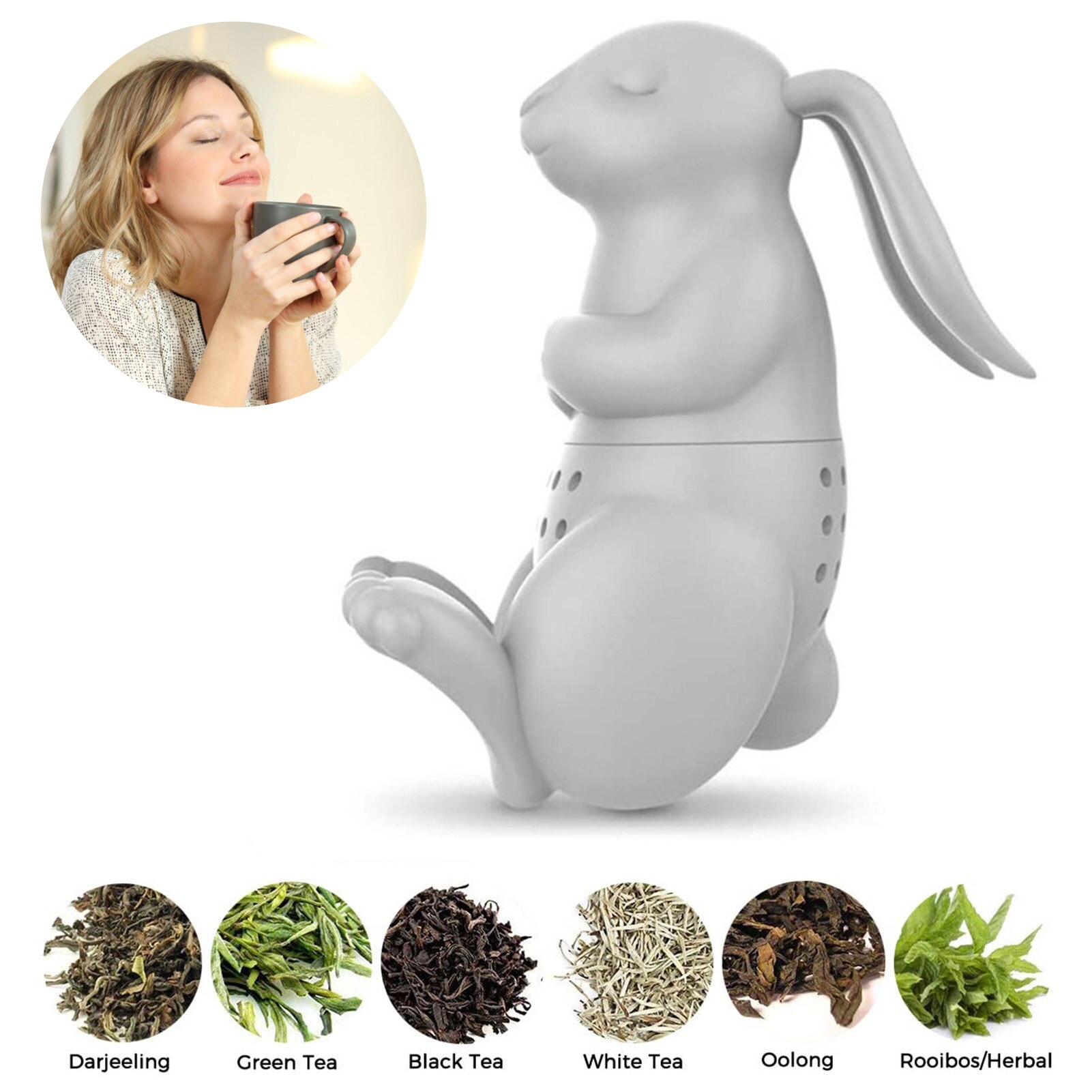 1pc Funny Rabbit Silicone Tea Brewer Mini Animal Tea Strainer Cute Yerba Mate Tea Infuser Loose Leaf Tea Infusers Kitchen Tools