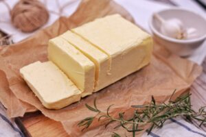 Butter slices with a rich yellow color